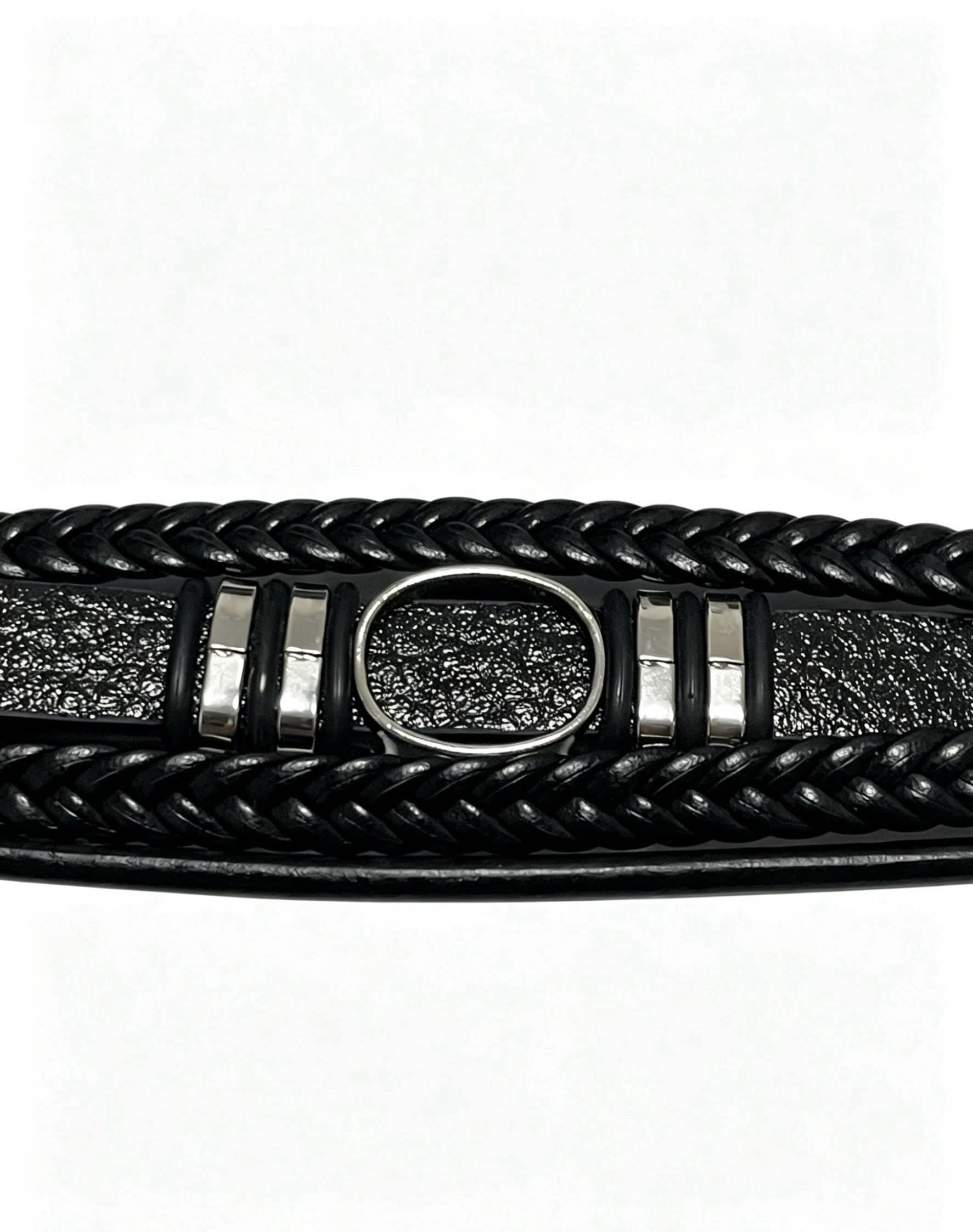 Chrome Hearts Men's Black Leather Bracelet with Silver Accents